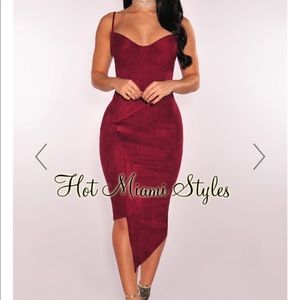 S Wine Faux Suede Bustier Dress